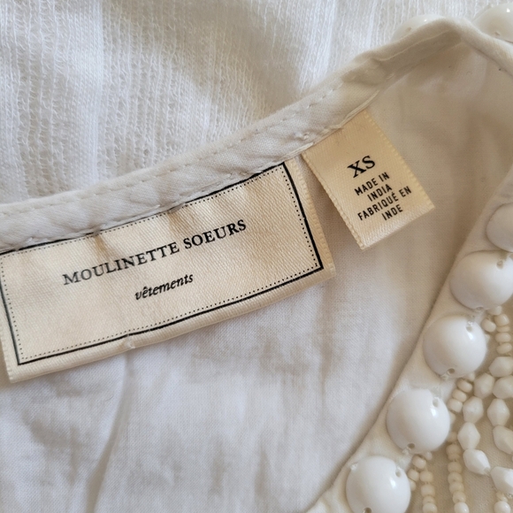 Anthropologie Cream Pleated Blouse with Bib Collar - Picture 6 of 10